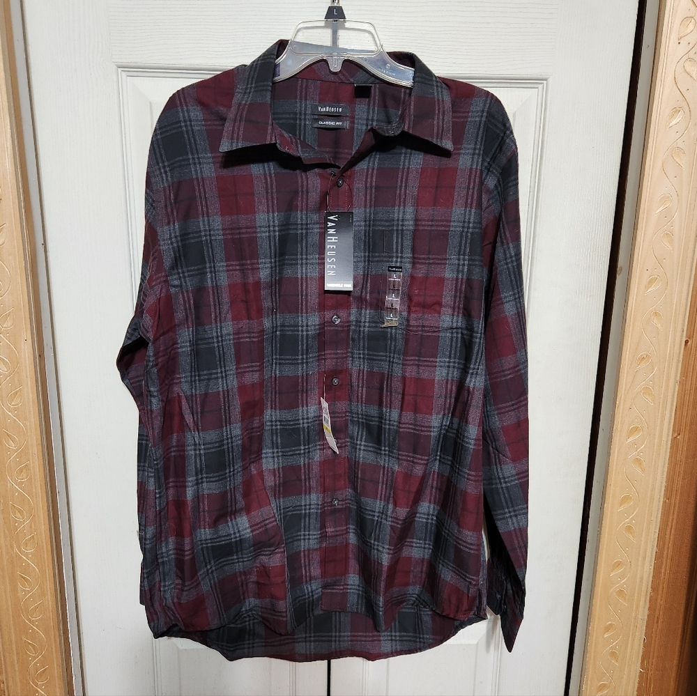 Van Heusen Signature Men's Burgundy and Charcoal Plaid Shirt